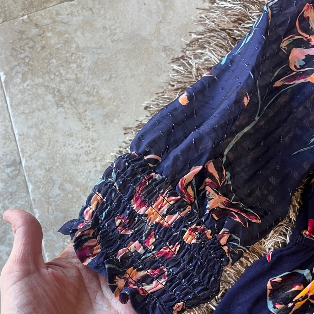 Cupio Navy Floral Long Sheer Sleeve Dress - Picture 6 of 12
